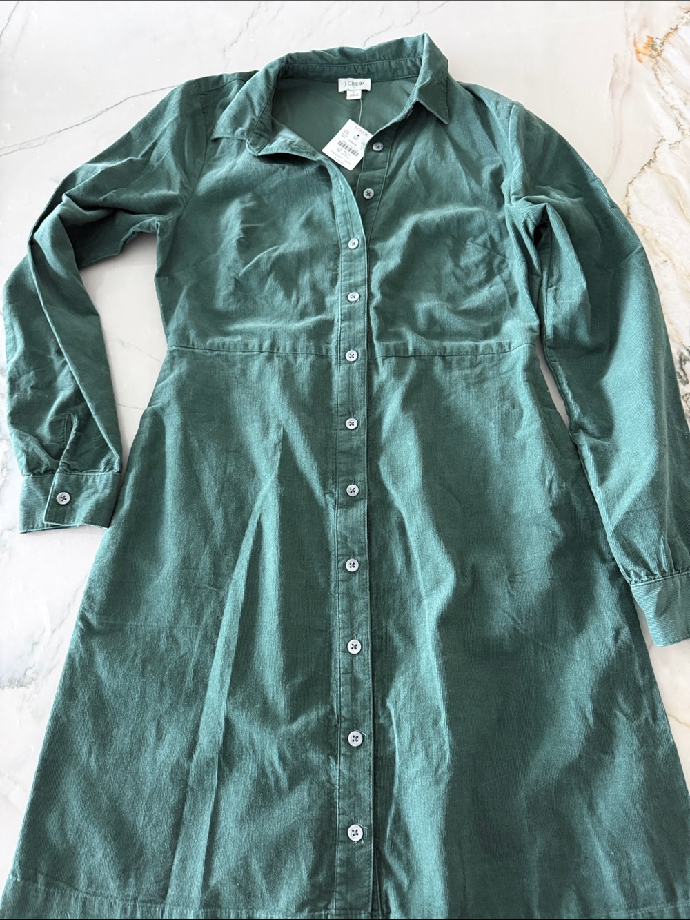 J. Crew Forest Green Corduroy Long-Sleeve Button-Front Shirt Dress